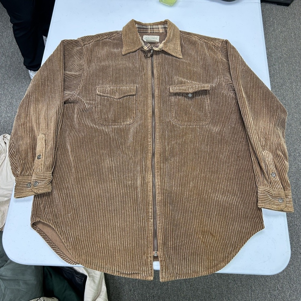 St. John's Bay Corduroy Zip Up Shirt Mens Large Brown Vintage Workwear H2